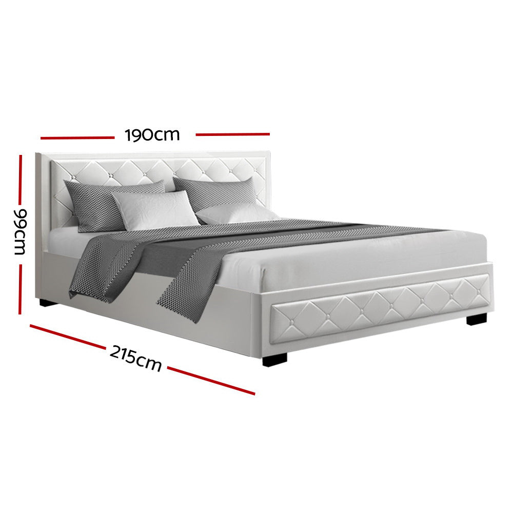 Heaven Bed Frame King Size Gas Lift Base With Storage White Leather