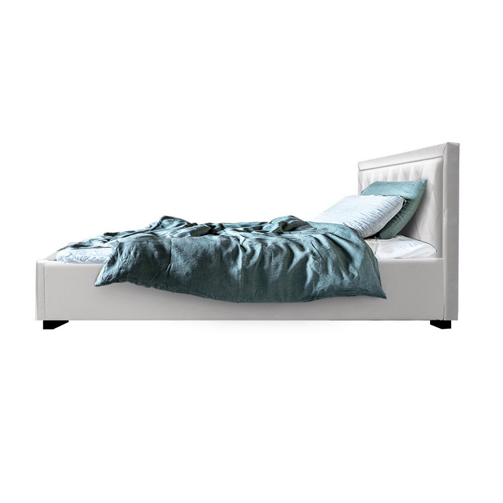 King Single Heaven Bed Frame White PU Leather Sydney