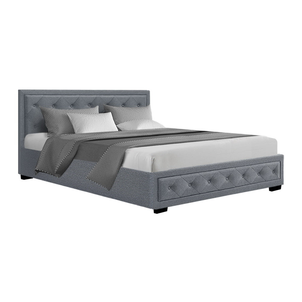 Berlin Bed Frame Fabric Gas Lift Storage - Grey Queen