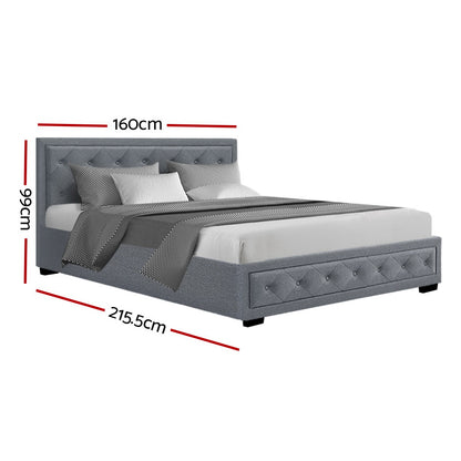 Berlin Bed Frame Fabric Gas Lift Storage - Grey Queen