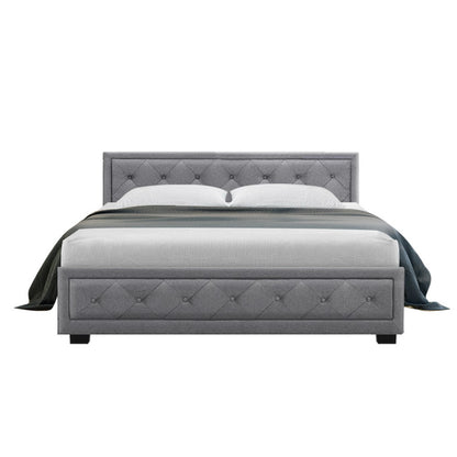 Berlin Bed Frame Fabric Gas Lift Storage - Grey Queen