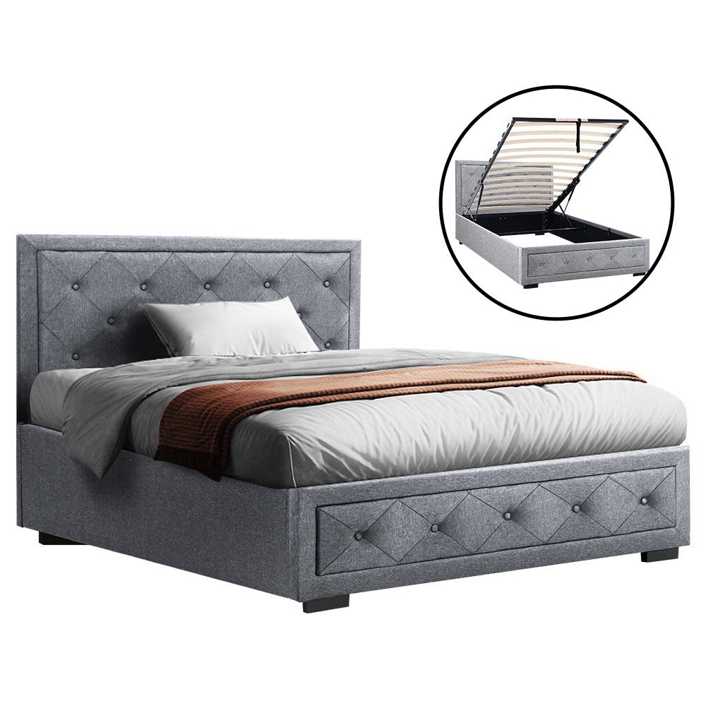 Lucy Bed Frame King Single Size Gas Lift Mattress Base with Storage Fabric