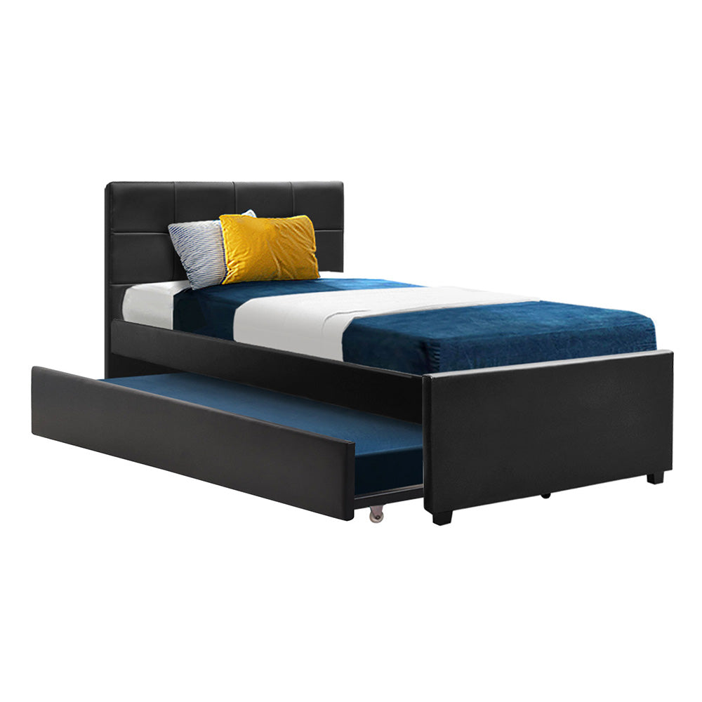 Melbourne King Single Vienna Trundle Bed Frame Black Leather