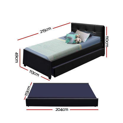 Black Leather Vienna Trundle Bed Frame King Single Australiav