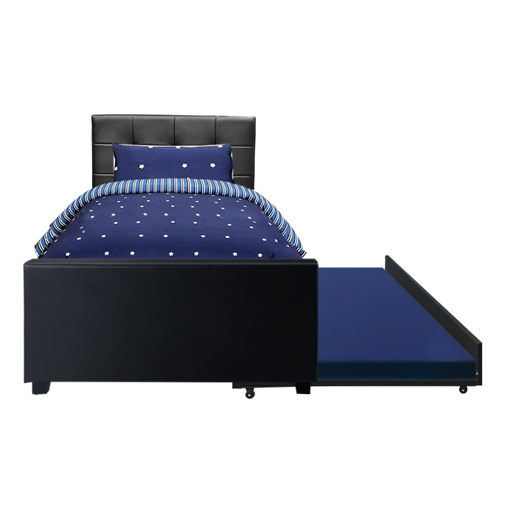 Stylish Vienna King Single Trundle Bed Frame Black Leather Sydney