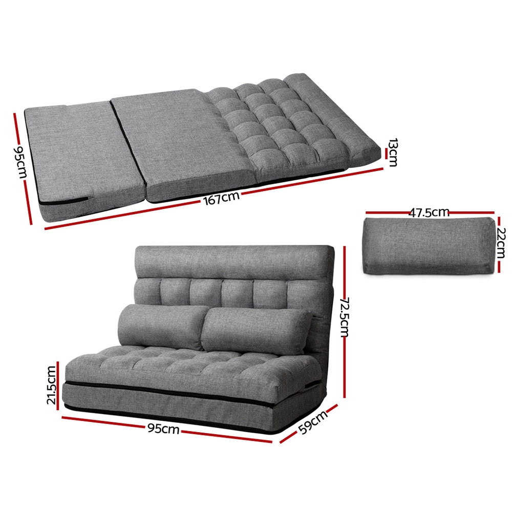 Mallen Lounge Sofa Bed 2-seater Floor Folding Fabric Grey