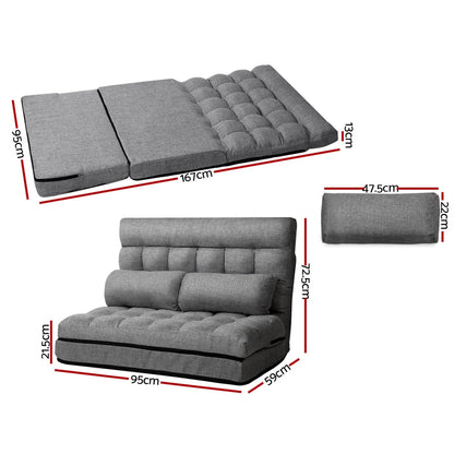 Mallen Lounge Sofa Bed 2-seater Floor Folding Fabric Grey