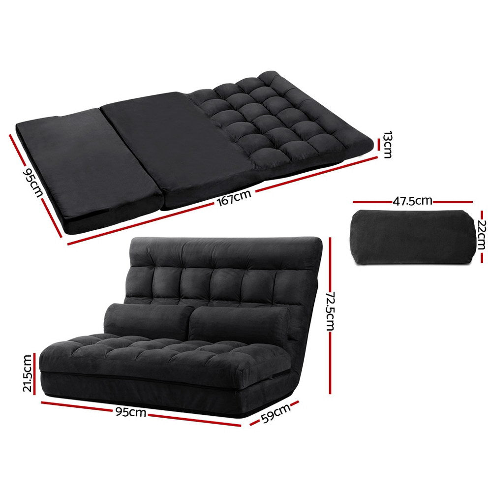 Mallen Lounge Sofa Bed 2-seater Floor Folding Suede Charcoal