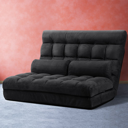 Mallen Lounge Sofa Bed 2-seater Floor Folding Suede Charcoal