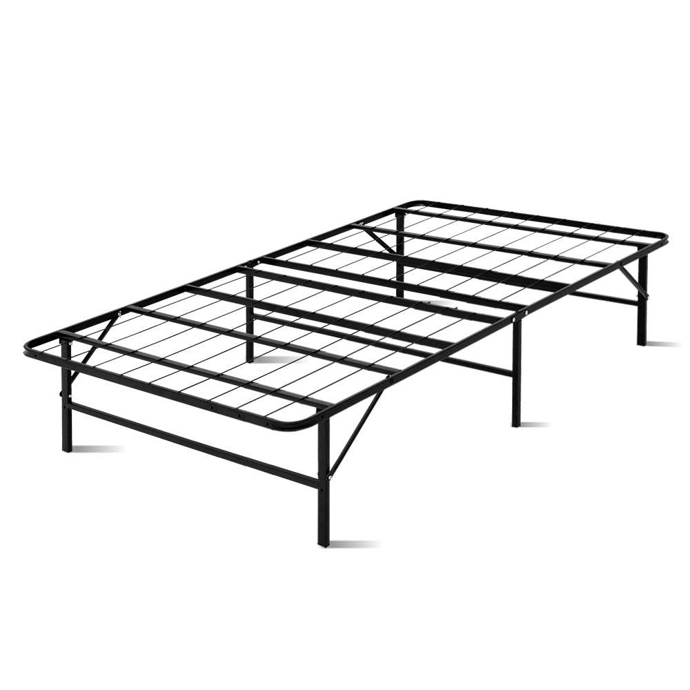 Geneva Folding Bed Frame Metal Bed Base King Single Size Portable Black