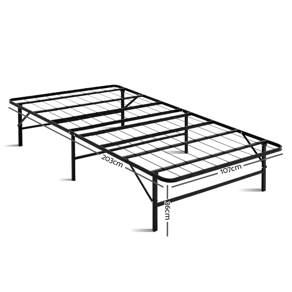 Geneva Folding Bed Frame Metal Bed Base King Single Size Portable Black