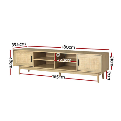 Woodzy TV Cabinet Entertainment Unit Storage Cabinets Rattan Wooden 180CM