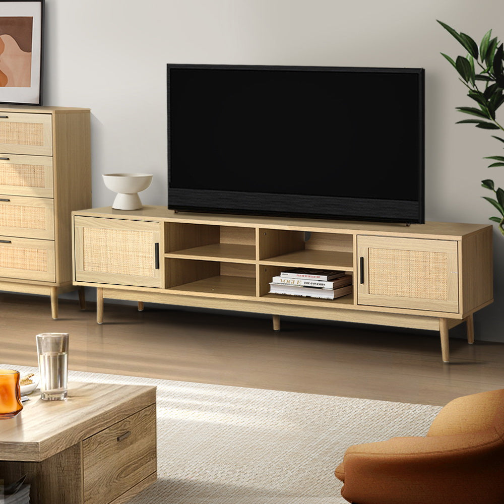 Woodzy TV Cabinet Entertainment Unit Storage Cabinets Rattan Wooden 180CM