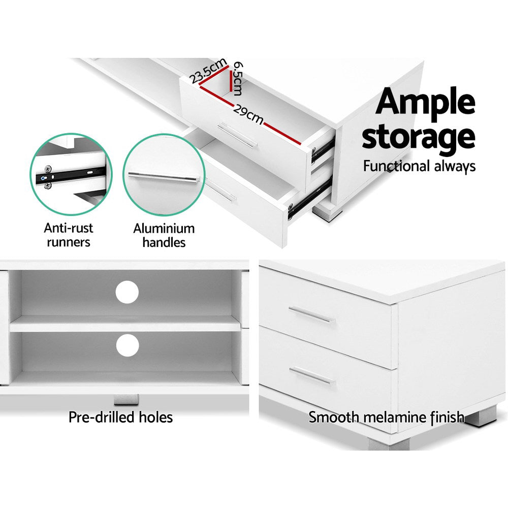 Oaky 120cm TV Stand Entertainment Unit Storage Cabinet Drawers Shelf White