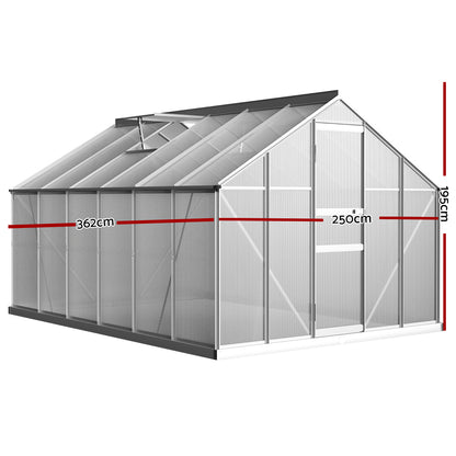 Greenfingers Greenhouse 3.6x2.5x1.95M Aluminium Polycarbonate Green House Garden Shed