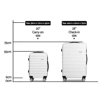 Swiss 2pcs Luggage Trolley Set Travel Suitcase TSA Hard Case White