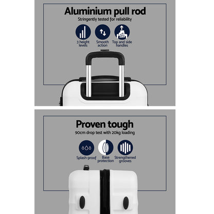 Swiss 2pcs Luggage Trolley Set Travel Suitcase TSA Hard Case White