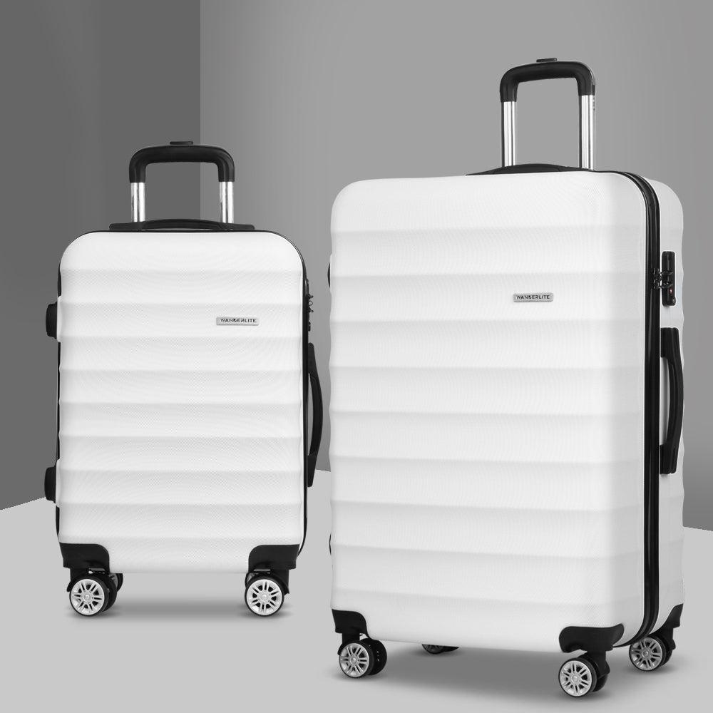 Swiss 2pcs Luggage Trolley Set Travel Suitcase TSA Hard Case White