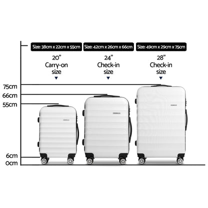 Swiss 3pcs Luggage Trolley Set Travel Suitcase TSA Hard Case White