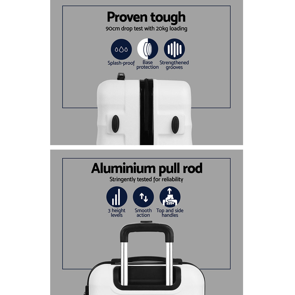 Swiss 3pcs Luggage Trolley Set Travel Suitcase TSA Hard Case White