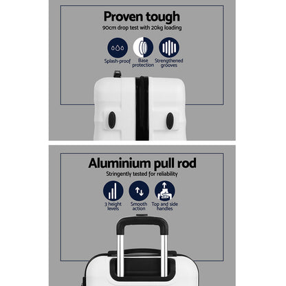 Swiss 3pcs Luggage Trolley Set Travel Suitcase TSA Hard Case White