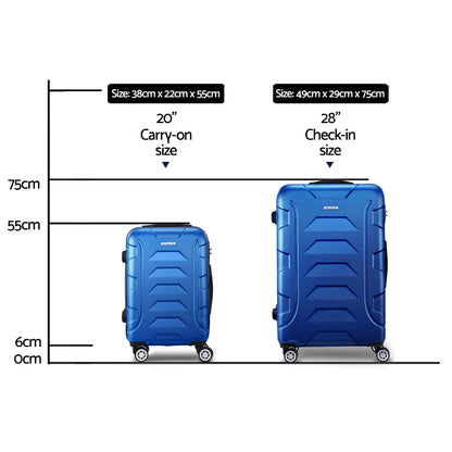 Swiss 2pc Luggage Travel Sets Suitcase Trolley TSA Lock Blue