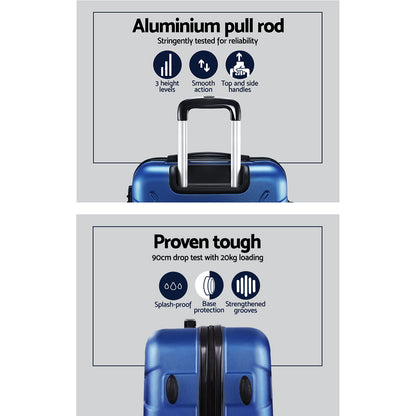 Swiss 2pc Luggage Travel Sets Suitcase Trolley TSA Lock Blue