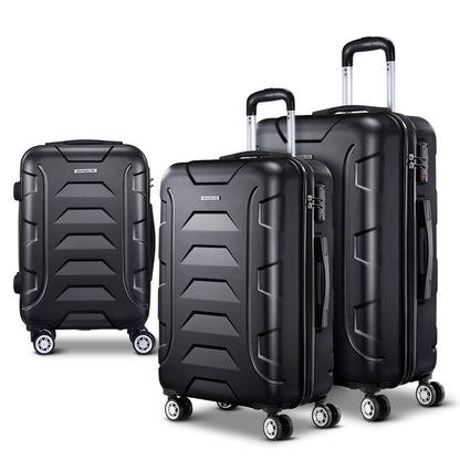 Swiss 3pc Luggage Travel Sets Suitcase Trolley TSA Lock Black