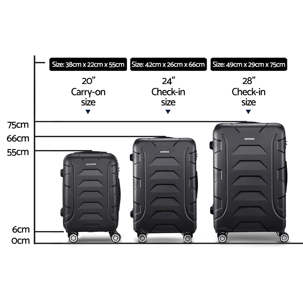 Swiss 3pc Luggage Travel Sets Suitcase Trolley TSA Lock Black