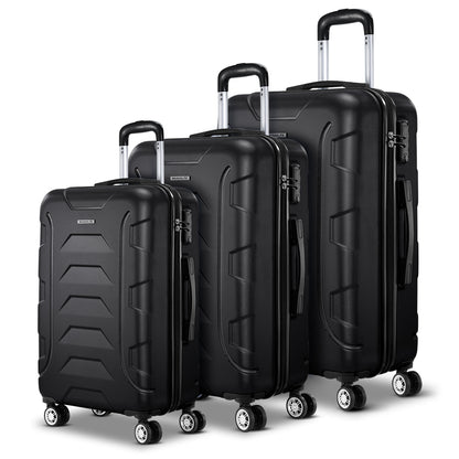 Swiss 3pc Luggage Travel Sets Suitcase Trolley TSA Lock Black