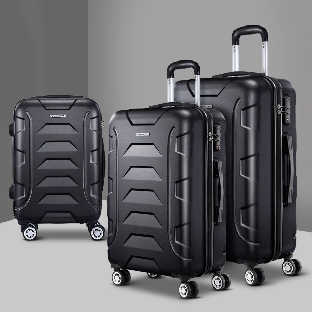 Swiss 3pc Luggage Travel Sets Suitcase Trolley TSA Lock Black