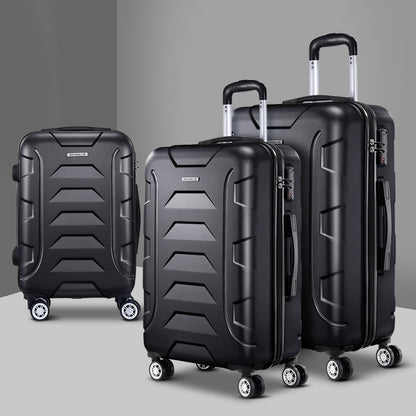 Swiss 3pc Luggage Travel Sets Suitcase Trolley TSA Lock Black