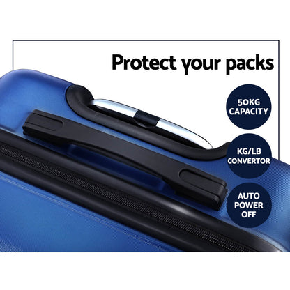 WanderWave 3pc Luggage Travel Sets Suitcase Trolley TSA Lock Blue