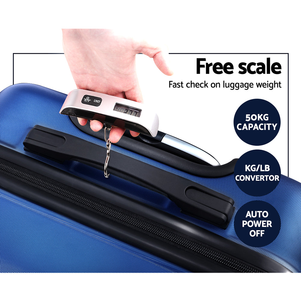 WanderWave 3pc Luggage Travel Sets Suitcase Trolley TSA Lock Blue