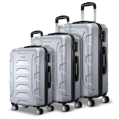 Swiss 3pc Luggage Travel Sets Suitcase Trolley TSA Lock Silver