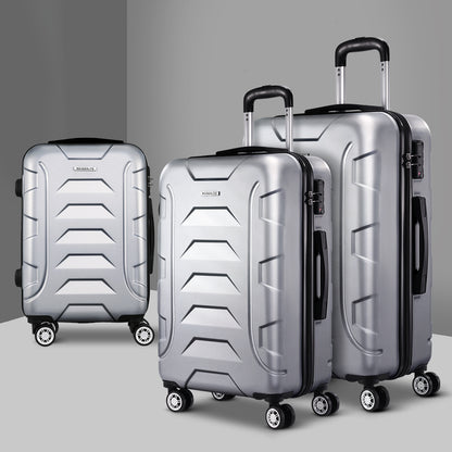 Swiss 3pc Luggage Travel Sets Suitcase Trolley TSA Lock Silver