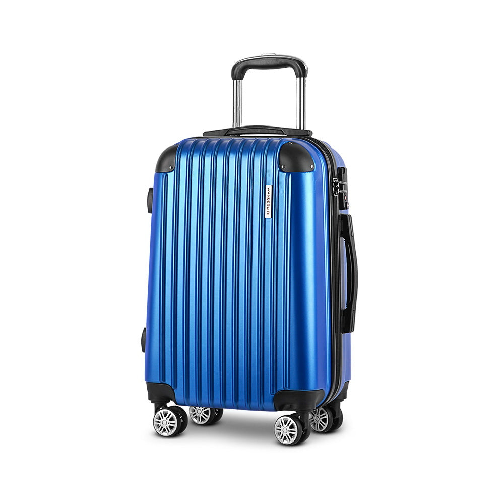 WanderWave 28" Luggage Trolley Travel Suitcase Set TSA Lock Hard Case Shell Blue