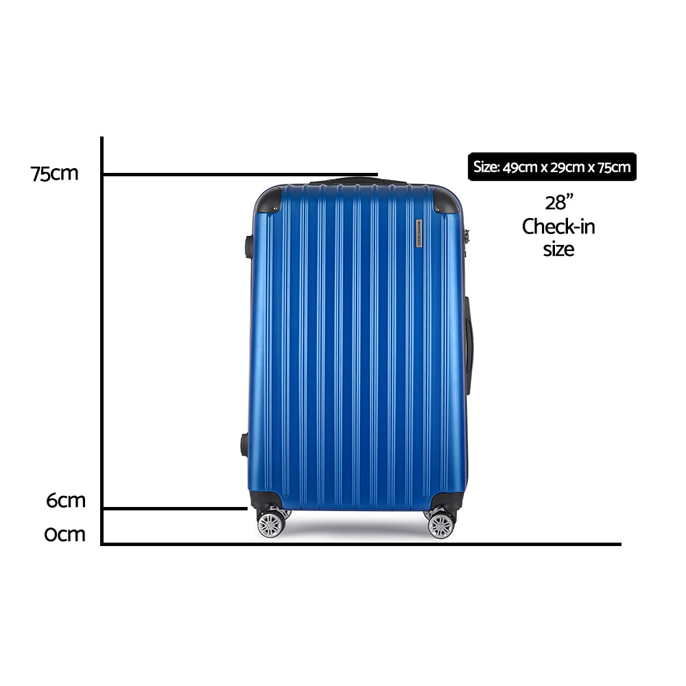 WanderWave 28" Luggage Trolley Travel Suitcase Set TSA Lock Hard Case Shell Blue