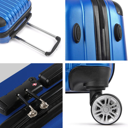 WanderWave 28" Luggage Trolley Travel Suitcase Set TSA Lock Hard Case Shell Blue