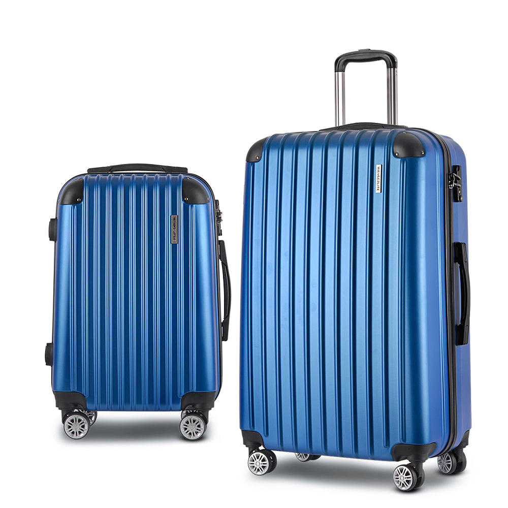 Swiss 2pc Luggage Trolley Suitcase Sets Travel TSA Hard Case Blue