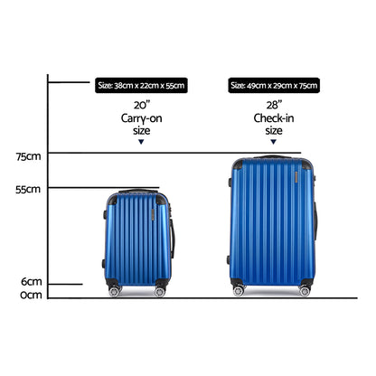 Swiss 2pc Luggage Trolley Suitcase Sets Travel TSA Hard Case Blue