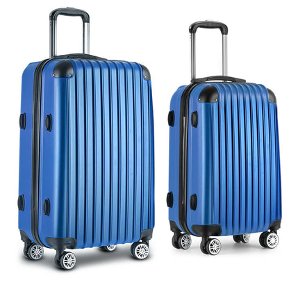 Swiss 2pc Luggage Trolley Suitcase Sets Travel TSA Hard Case Blue