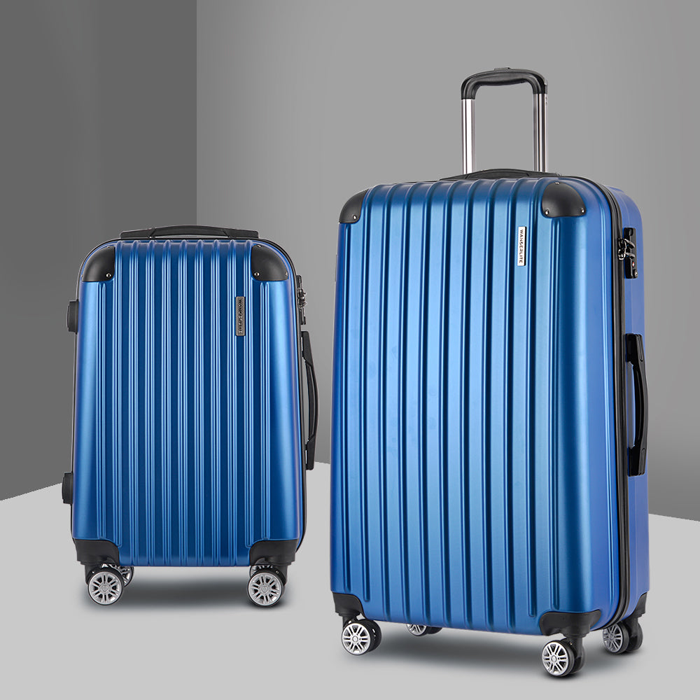 Swiss 2pc Luggage Trolley Suitcase Sets Travel TSA Hard Case Blue