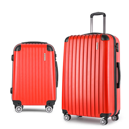 Swiss 2pc Luggage Trolley Suitcase Sets Travel TSA Hard Case Red