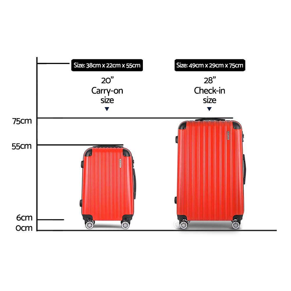 Swiss 2pc Luggage Trolley Suitcase Sets Travel TSA Hard Case Red