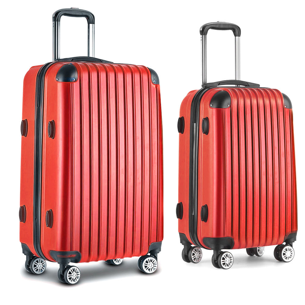 Swiss 2pc Luggage Trolley Suitcase Sets Travel TSA Hard Case Red