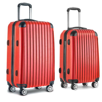 Swiss 2pc Luggage Trolley Suitcase Sets Travel TSA Hard Case Red