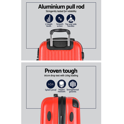 Swiss 2pc Luggage Trolley Suitcase Sets Travel TSA Hard Case Red