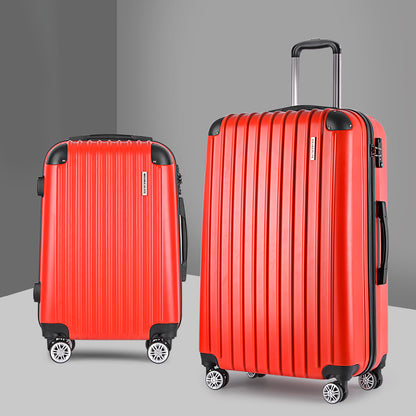 Swiss 2pc Luggage Trolley Suitcase Sets Travel TSA Hard Case Red