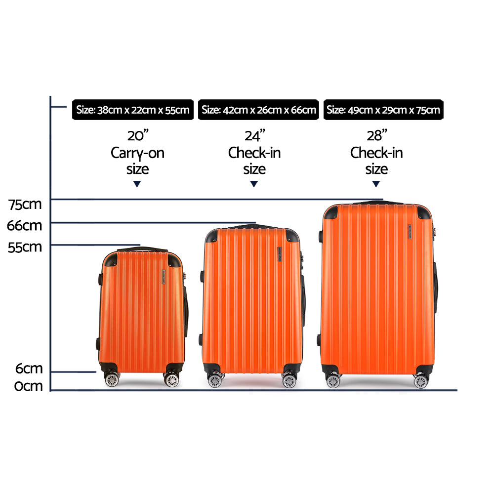 Swiss 3pc Luggage Sets Trolley Travel Suitcases TSA Hard Case Orange